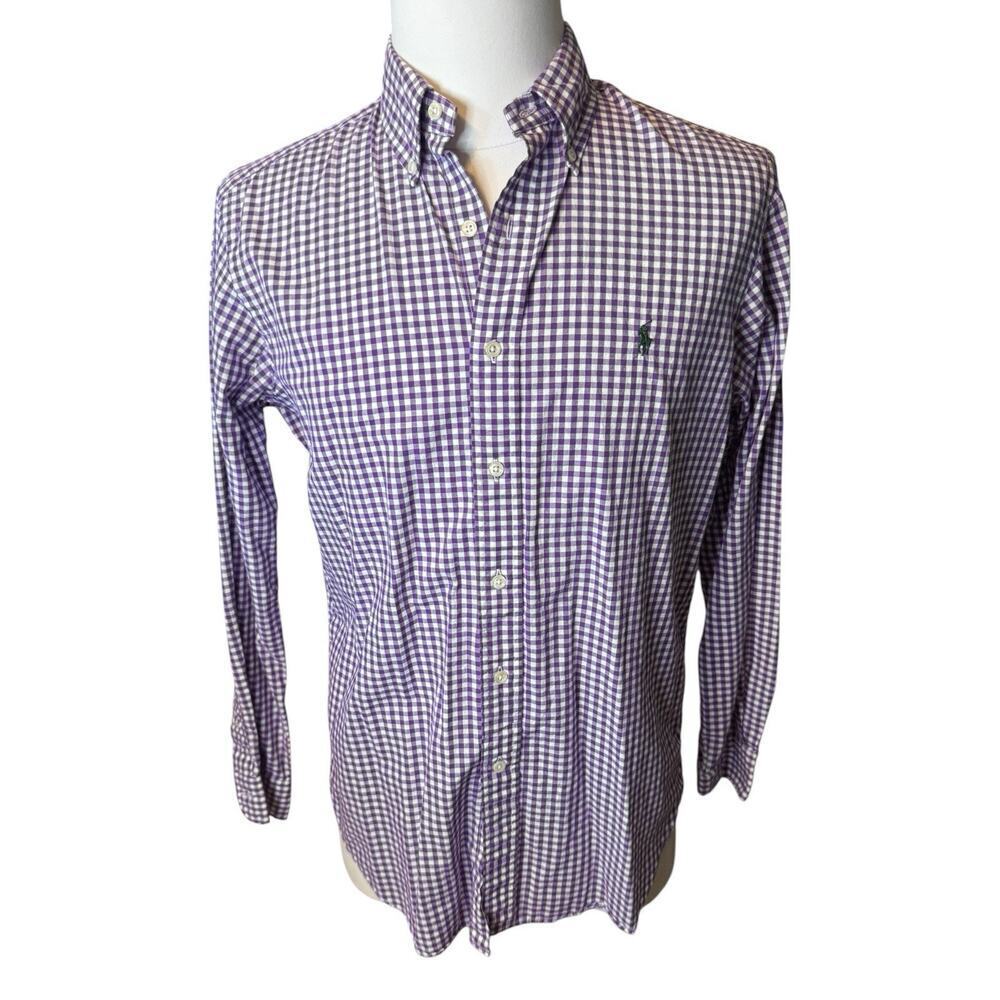 Ralph Lauren Gingham Button Down Shirt Medium Purple Cotton Preppy Old Money